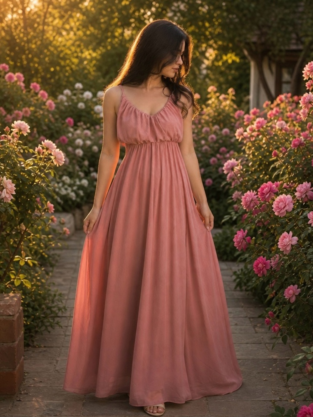 ASOS Design Dusty Rose Maxi Dress with Spaghetti Straps